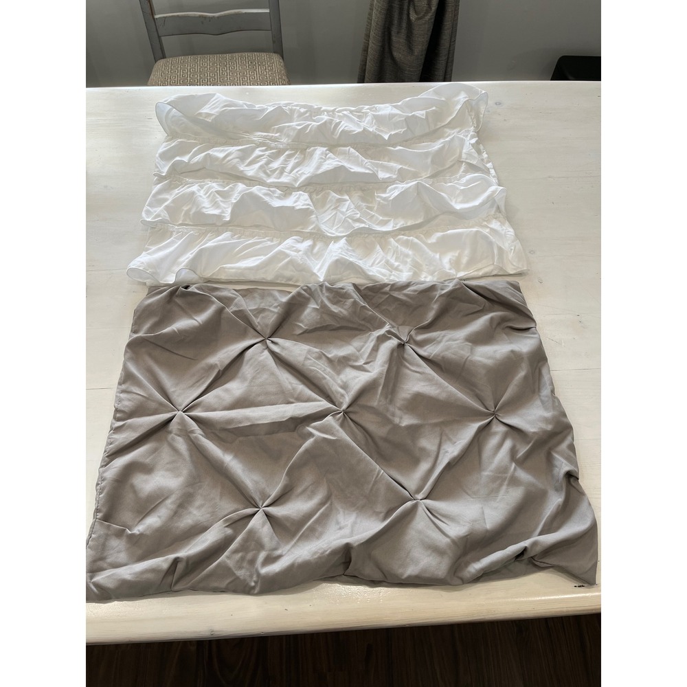 Two Soft‎ Pillow Shams Ruffle White and Gray Standard Size